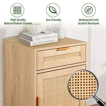 STHOUYN Rattan Nightstand Set - Elegant Storage Solution