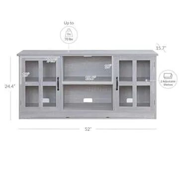 BELLEZE Modern 52 Inch Traditional TV Stand & Media Entertainment Center Console Table for TVs up to 55 Inch or Sideboard Buffet with Wood Glass Storage Cabinets - Cori (Stone Gray)