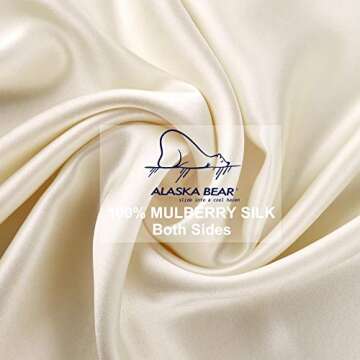 ALASKA BEAR Natural Silk Pillowcase with Random Color Scrunchie Gift Set, Hypoallergenic, 19 Momme, 600 Thread Count 100 Percent Mulberry Silk, Queen Hidden Zipper Closure (1pc, Cream)
