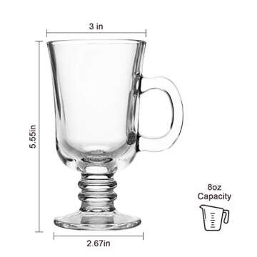 QAPPDA 8oz Coffee Mug, Glass Mugs With Handle,Clear Cups With Handle,Glass Cup Tea Cup Drinkware For Beer,Juice,Beverages,High Base Glass Latte Cups Cappuccino Mugs,Irish Coffee Mugs Set of 8 KTZB22…
