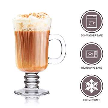 QAPPDA 8oz Coffee Mug, Glass Mugs With Handle,Clear Cups With Handle,Glass Cup Tea Cup Drinkware For Beer,Juice,Beverages,High Base Glass Latte Cups Cappuccino Mugs,Irish Coffee Mugs Set of 8 KTZB22…