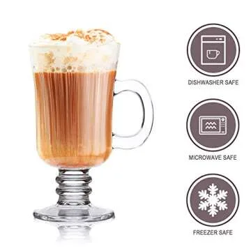 QAPPDA 8oz Coffee Mug, Glass Mugs With Handle,Clear Cups With Handle,Glass Cup Tea Cup Drinkware For Beer,Juice,Beverages,High Base Glass Latte Cups Cappuccino Mugs,Irish Coffee Mugs Set of 8 KTZB22…