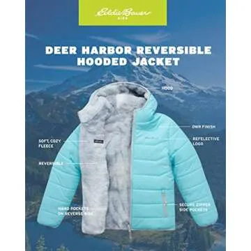 Eddie Bauer Girls' Reversible Jacket - Deer Harbor Waterproof Lightweight Puffer Coat with Faux Shearling Lining (5-20), Size 14-16, Aqua