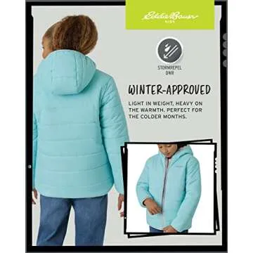 Eddie Bauer Girls' Reversible Jacket - Deer Harbor Waterproof Lightweight Puffer Coat with Faux Shearling Lining (5-20), Size 14-16, Aqua