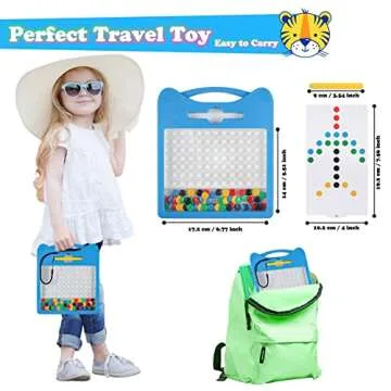 Svance Magnetic Drawing Board for Kids, Toddler Magnet Doodle Board with Beads and 2 Pens, Magnetic Dot Art Toys, Airplane Car Travel Activities (Blue Cat)