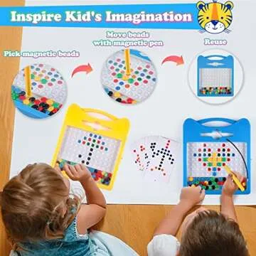 Svance Magnetic Drawing Board for Kids, Toddler Magnet Doodle Board with Beads and 2 Pens, Magnetic Dot Art Toys, Airplane Car Travel Activities (Blue Cat)