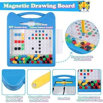 Svance Magnetic Drawing Board for Kids, Toddler Magnet Doodle Board with Beads and 2 Pens, Magnetic Dot Art Toys, Airplane Car Travel Activities (Blue Cat)