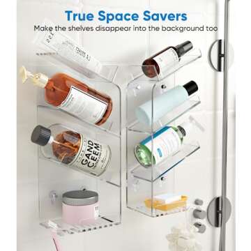 Ewinvos Acrylic Shower Caddy Shelves, Clear Slanted Shampoo Holder for Shower Wall Mounted, Transparent Adhesive Shower Rack Bathroom Organizer, No Drilling and Rustproof, Sturdy and Durable (2 Pack)