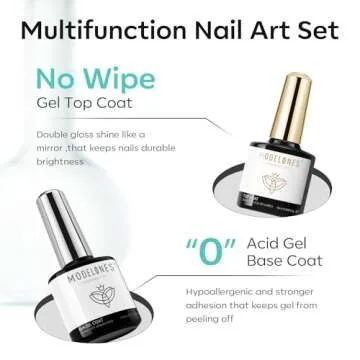 modelones Nail Dehydrator and Primer with Gel Base & Top Coat Set, Acid Free Acrylic Nail Supplies Primer Glossy Gel Nail Polish Top Coat Starter Kit
