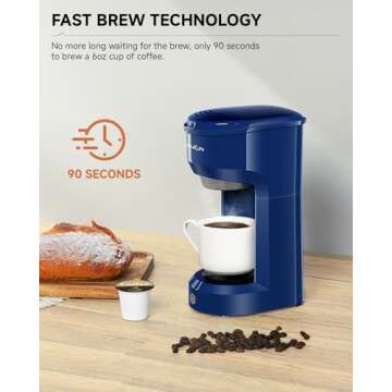 Vimukun Single Serve Coffee Maker,One Cup Coffee Maker for K-Cup Pods & Ground Coffee, Single Cup Coffee Machine with 6 to 14oz Reservoir, Auto Shut-off, Small Size(Blue)