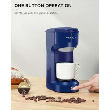 Vimukun Single Serve Coffee Maker,One Cup Coffee Maker for K-Cup Pods & Ground Coffee, Single Cup Coffee Machine with 6 to 14oz Reservoir, Auto Shut-off, Small Size(Blue)