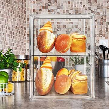 Bread Box for Kitchen Countertop, Clear Bread Box 3 Layers, Bread Storage, Bread Container, Food Safe Clear Bread Storage for Bread, Bagel, Muffins