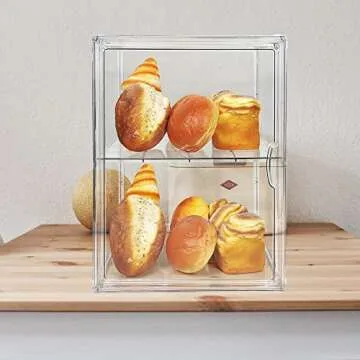 Bread Box for Kitchen Countertop, Clear Bread Box 3 Layers, Bread Storage, Bread Container, Food Safe Clear Bread Storage for Bread, Bagel, Muffins