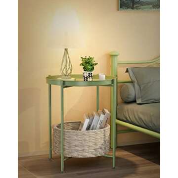 EKNITEY Small Side End Table - Metal Side Table Waterproof Small Sofa Coffee Side Tables Bedroom Ind...