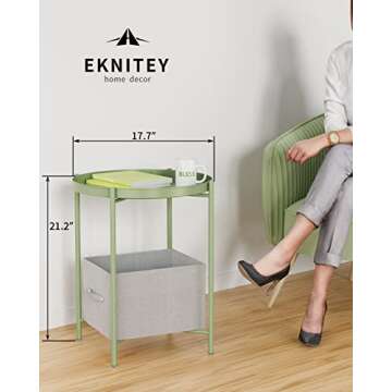 EKNITEY Small Side End Table - Versatile, Durable, Removable Tray