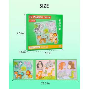 Magnetic Puzzles for Toddlers 1-3, Travel Puzzles for Kids Ages 3-5, Animal Activities Toy Wooden Jigsaw Puzzles Book for Boys & Girls 2-4, Learning Magnet Gift for Road Trip (Animal)