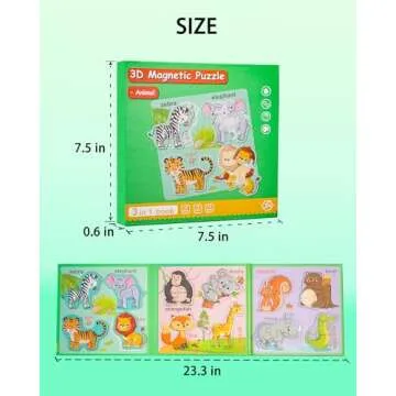 Magnetic Puzzles for Toddlers 1-3, Travel Puzzles for Kids Ages 3-5, Animal Activities Toy Wooden Jigsaw Puzzles Book for Boys & Girls 2-4, Learning Magnet Gift for Road Trip (Animal)