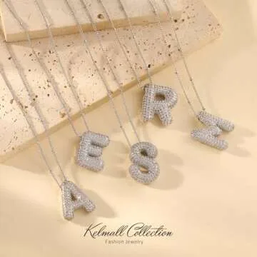 KELMALL Cubic Zirconia Bubble Initial Letter Necklace for Women - Elegant Silver Plated A-Z Alphabet Name Pendant Necklace with Rhinestone - Personalized Gift