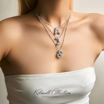 KELMALL Cubic Zirconia Bubble Initial Letter Necklace for Women - Elegant Silver Plated A-Z Alphabet Name Pendant Necklace with Rhinestone - Personalized Gift