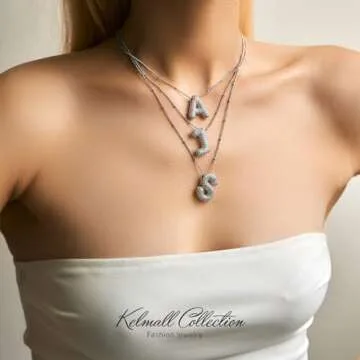 KELMALL Cubic Zirconia Bubble Initial Letter Necklace for Women - Elegant Silver Plated A-Z Alphabet Name Pendant Necklace with Rhinestone - Personalized Gift