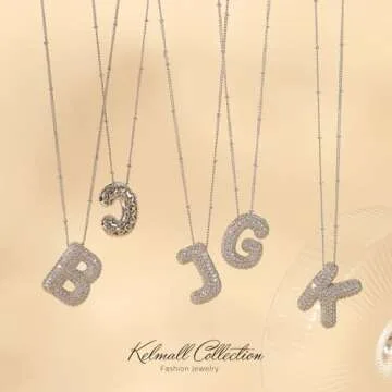 KELMALL Cubic Zirconia Bubble Initial Letter Necklace for Women - Elegant Silver Plated A-Z Alphabet Name Pendant Necklace with Rhinestone - Personalized Gift