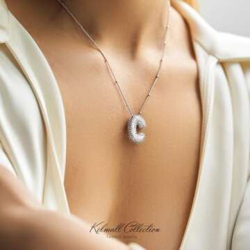 KELMALL Cubic Zirconia Bubble Initial Letter Necklace for Women - Elegant Silver Plated A-Z Alphabet Name Pendant Necklace with Rhinestone - Personalized Gift