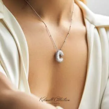 KELMALL Cubic Zirconia Bubble Initial Letter Necklace for Women - Elegant Silver Plated A-Z Alphabet Name Pendant Necklace with Rhinestone - Personalized Gift
