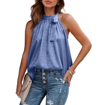 BTFBM Women Sleeveless Satin Halter Neck Top - Casual & Chic Blouse