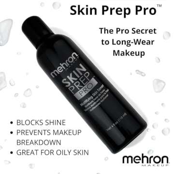 Mehron Makeup Skin Prep Pro Mattifying Skin Toner | Long Lasting Pre-Makeup Skin Primer 4 fl oz (120...