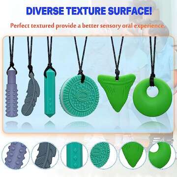 Chewy Necklaces for Sensory Kids, Silicone Chewy Necklaces for Boys and Girls with Autism, ADHD, SPD, Chewing, Oral Motor Therapy Toy