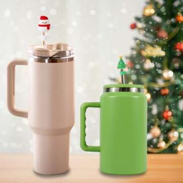 Avky 4 Pcs Christmas Straw Cover Cap for Stanley Cup, 10mm 0.4in Stanley Accessories Xmas Straw Topp...