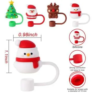 Avky 4 Pcs Christmas Straw Cover Cap for Stanley Cup, 10mm 0.4in Stanley Accessories Xmas Straw Toppers Cap with 30&40 Oz Tumbler with Handle Dust-Proof Reusable Straw Tips Lids for Christmas Gifts