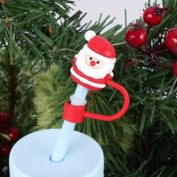 Avky 4 Pcs Christmas Straw Cover Cap for Stanley Cup, 10mm 0.4in Stanley Accessories Xmas Straw Toppers Cap with 30&40 Oz Tumbler with Handle Dust-Proof Reusable Straw Tips Lids for Christmas Gifts
