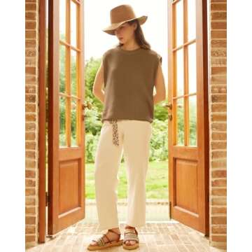 Locachy Women's Vintage Crew Neck Sweater Vest Casual Cap Sleeve Knit Pullover Tank Top Khaki S