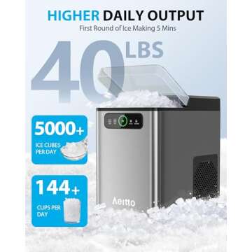 Aeitto Nugget Ice Maker 40Lbs/24H, Countertop Soft Chewable Ice Pebble Ice Machine, One-Click Operat...