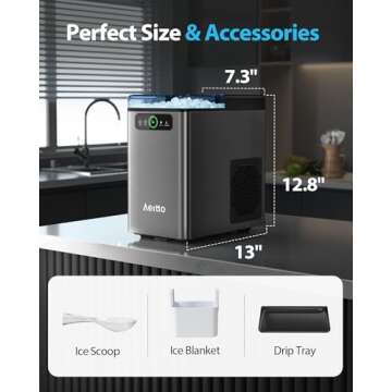 Aeitto Nugget Ice Maker 40Lbs/24H, Countertop Soft Chewable Ice Pebble Ice Machine, One-Click Operation, Auto Self-Cleaning Ice Makers with Scoop&Basket for Home, Office, Kitchen, Party (Grey)