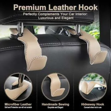 LivTee Beige Superior Leather Car Seat Back Headrest Hook, Auto Seat Hook Hangers Interior Accessori...