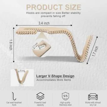 LivTee Beige Superior Leather Car Seat Back Headrest Hook, Auto Seat Hook Hangers Interior Accessories for Purse Coats Umbrellas Grocery Bags Handbag, 2-Pack