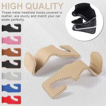 LivTee Beige Superior Leather Car Seat Back Headrest Hook, Auto Seat Hook Hangers Interior Accessories for Purse Coats Umbrellas Grocery Bags Handbag, 2-Pack