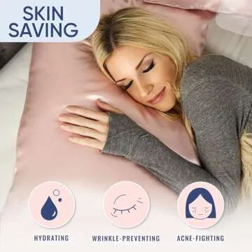 Blissy Silk Pillowcase - 100% Pure Mulberry Silk - 22 Momme 6A High-Grade Fibers - Silk Pillow Cover for Hair & Skin - Regular, Queen & King with Hidden Zipper (King, Pink)