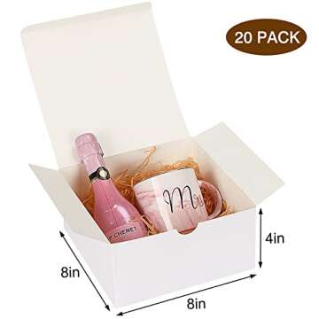 Moretoes White Gift Boxes 20pcs 8x8x4 Inches Paper Gift Box with Lids for Wedding Present Bridesmaid Proposal Gift Graduation Holiday Birthday Party Favor Engagements and Christmas Day
