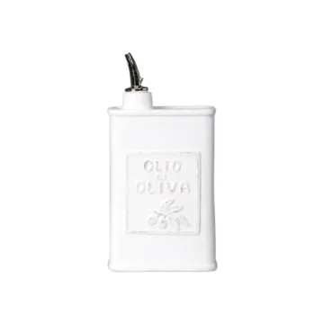 Vietri Lastra White Olive Oil Dispenser, 8.75" 24 oz Stoneware Bottle for Salad Dressing, Oil & Kitc...