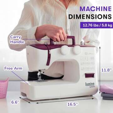 Lumina Spezia High Speed Sewing Machine with Accessory Kit | Strong Motor, Automatic Needle Threader, 36 Built-in Stitches, Full Metal frame, 1-Buttonhole & LED Light, Perfect for Beginners