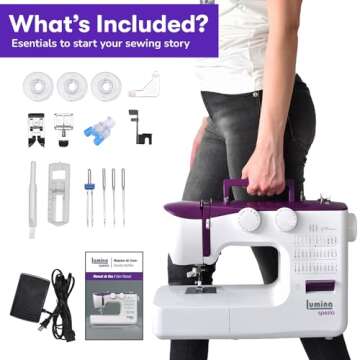 Lumina Spezia High Speed Sewing Machine with Accessory Kit | Strong Motor, Automatic Needle Threader, 36 Built-in Stitches, Full Metal frame, 1-Buttonhole & LED Light, Perfect for Beginners