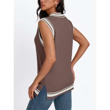 LILLUSORY Women V Neck Sweater Vest Sleeveless Vest Tops Color Block Striped Knit Pullover Casual Cute Preppy Teen Vintage Clothes 2024 Fall Trendy Fashion Office Outfits Nutmeg XL