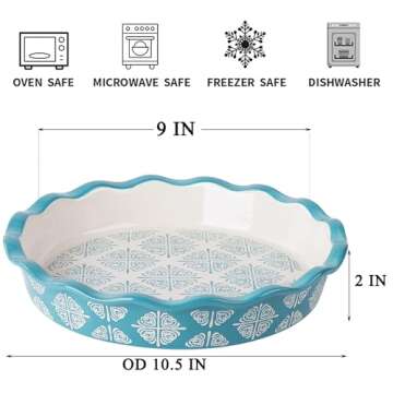 Wisenvoy Pie Pan Ceramic Pie Dish Blue Pie Plate Porcelain Deep Dish Pie Pan Non-Stick Pie Pans