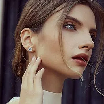 Dochais 4 Pairs Cubic Zirconia Stud Earrings Set 18K Gold Plated Hypoallergenic 4 Prong CZ Earrings for Women Round Opal Ball Stud Tragus Cartilage Ear Jewelry(Silver)