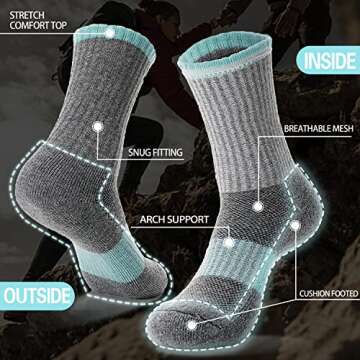 EBMORE Womens Merino Wool Hiking Socks Thermal Warm Winter Boot Crew Cushion Work Gift Socks 5 Pairs...