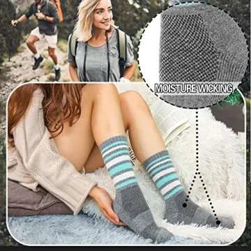 EBMORE Women's Merino Wool Hiking Socks - 5 Pairs Warm & Cozy