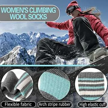 EBMORE Women's Merino Wool Hiking Socks - 5 Pairs Warm & Cozy